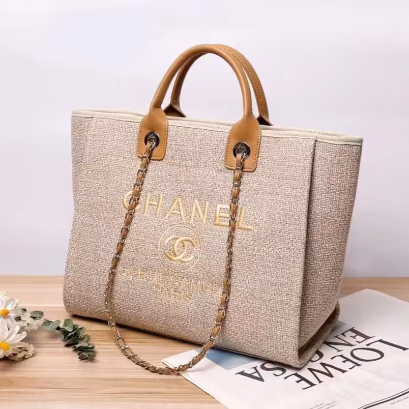 Chanel Deauville Apricot Canvas Tote