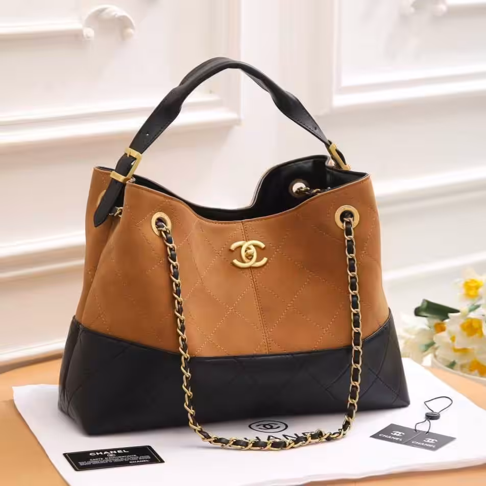 Chanel 25S Brown Black Color Sued Leather Hobo Bag
