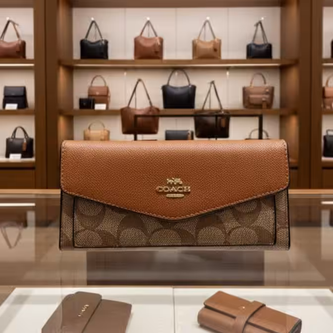 Coach Brown 3 Fold Envelop Signature Wallet