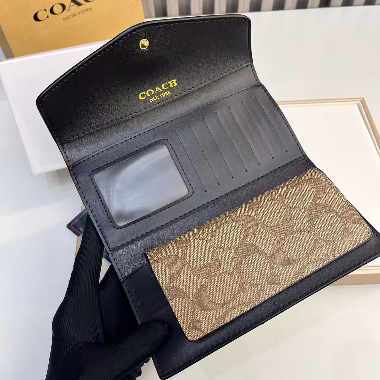 Coach Brown 3 Fold Envelop Signature Wallet