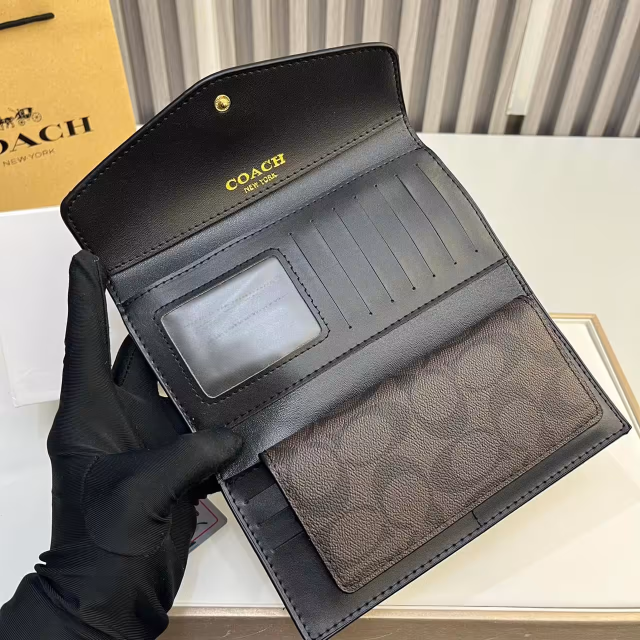 Coach Coffee Black 3 Fold Envelop Signature Wallet