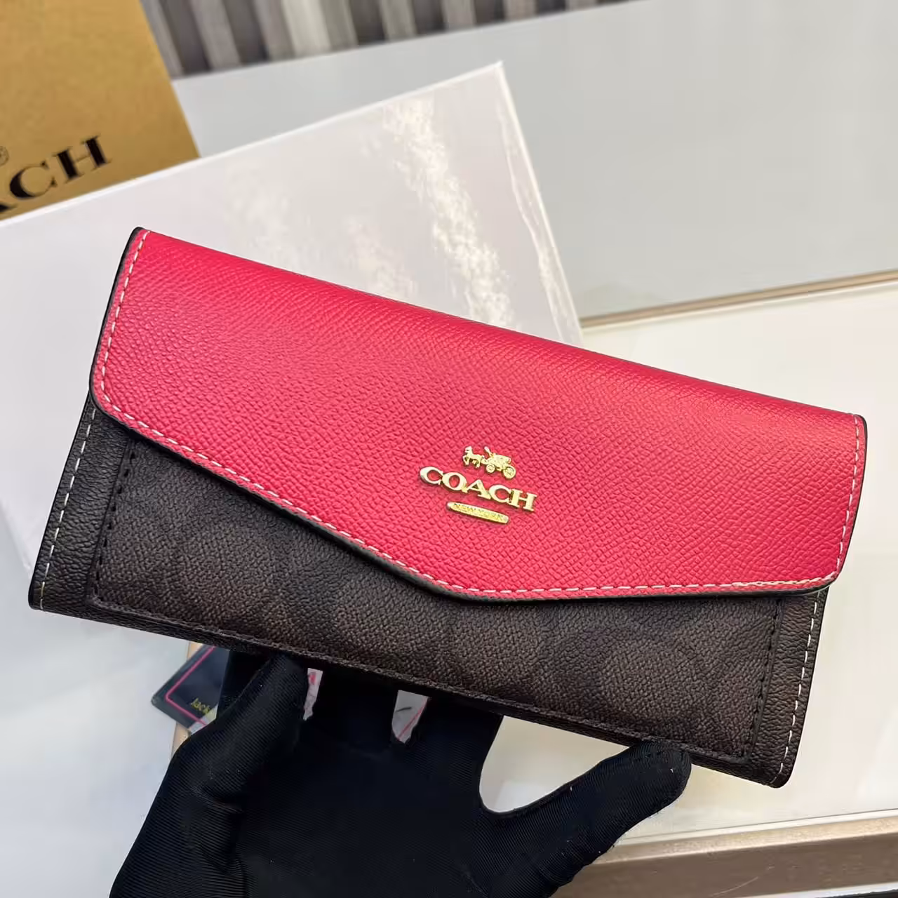 Coach Pink 3 Fold Envelop Signature Wallet