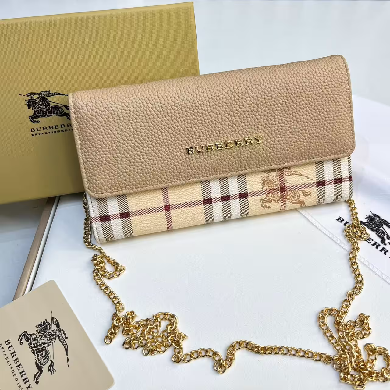 Burberry Loxely Long Apricot Color Crossbody Sling Bag (With Box)