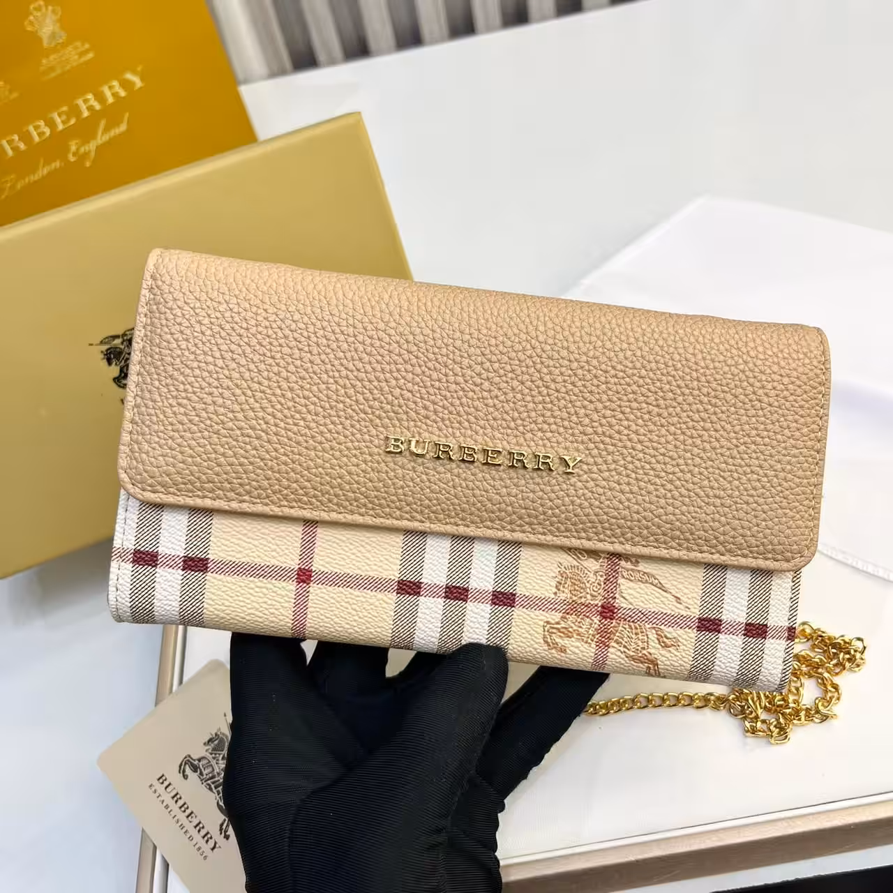 Burberry Loxely Long Apricot Color Crossbody Sling Bag (With Box)