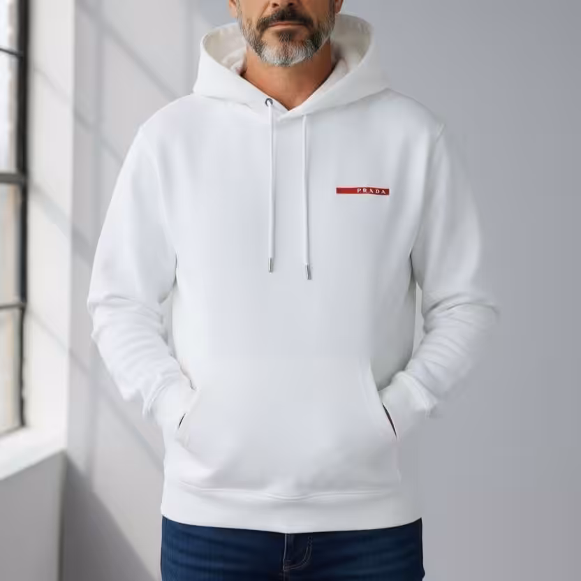 WhatsApp Image 2025-12-19 at 9.34.19 PM (1) Prada Linea Rossa White Full Sleeve Men’s Hoodie