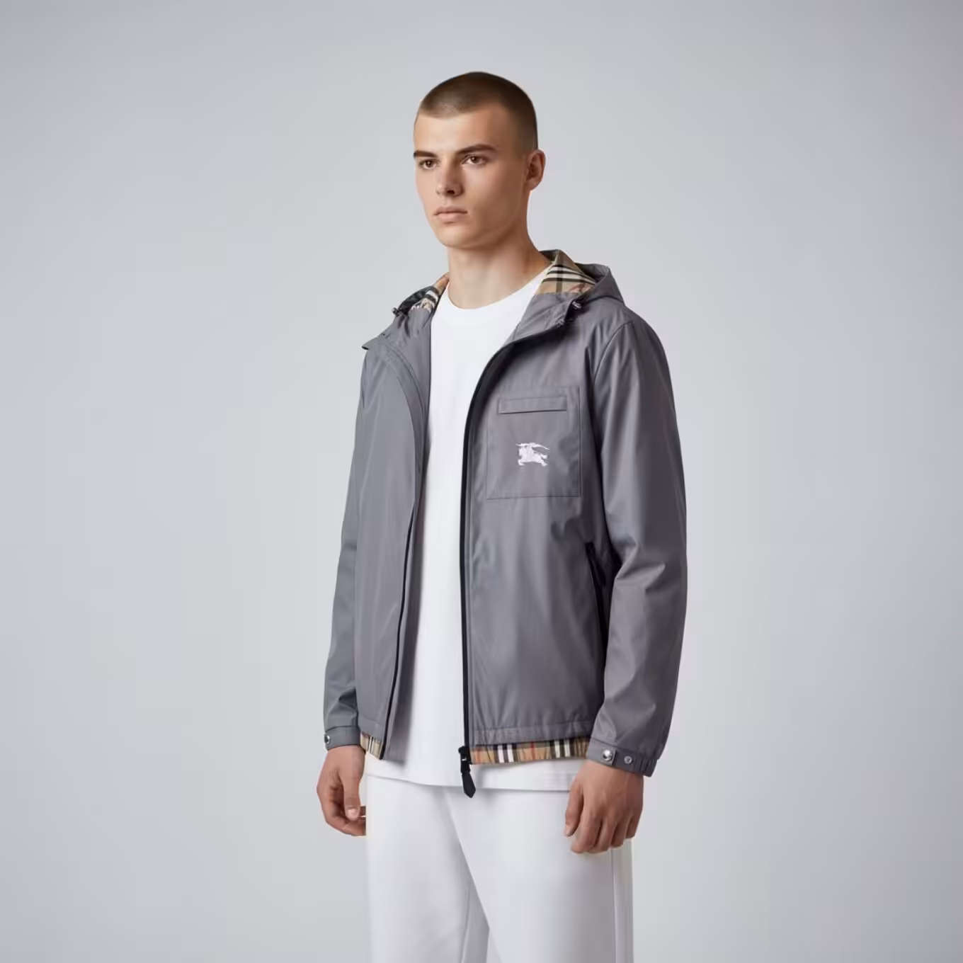 Burberry Vintage Grey Hooded Wind Cheater Jacket