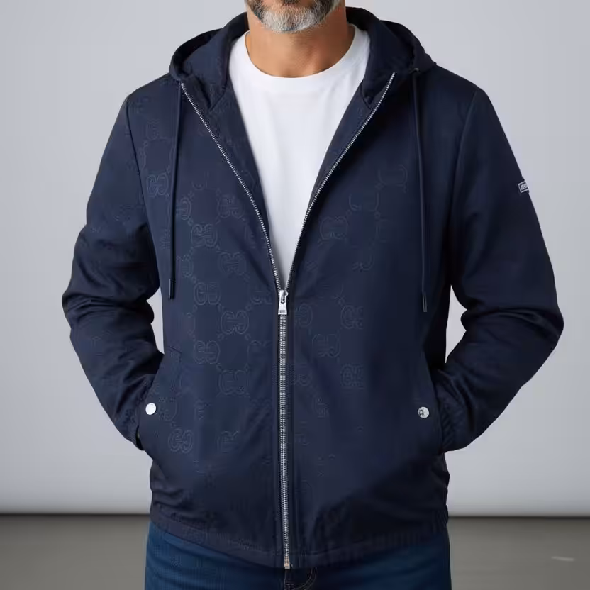 WhatsApp Image 2025-12-29 at 7.03.24 PM Gucci GG Embossed Blue Hooded Wind Cheater Jacket