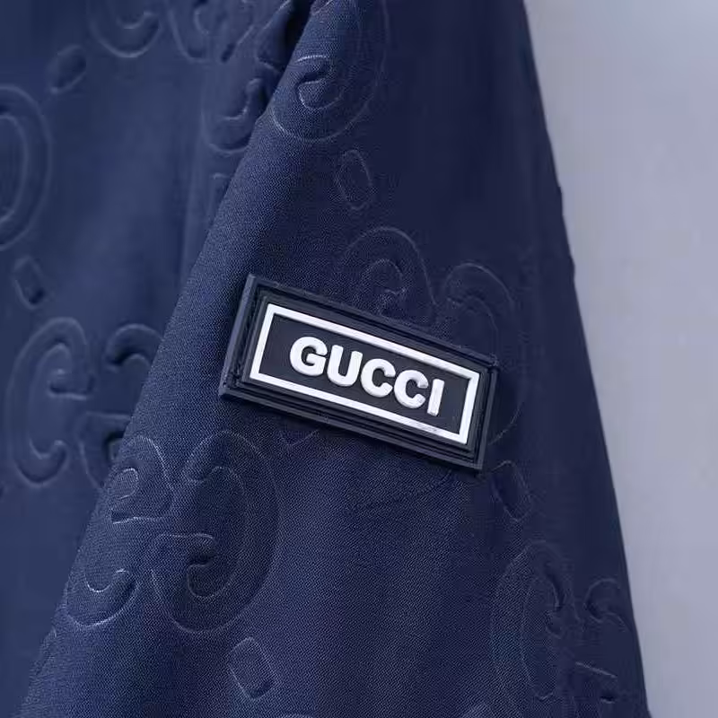Gucci GG Embossed Blue Hooded Wind Cheater Jacket