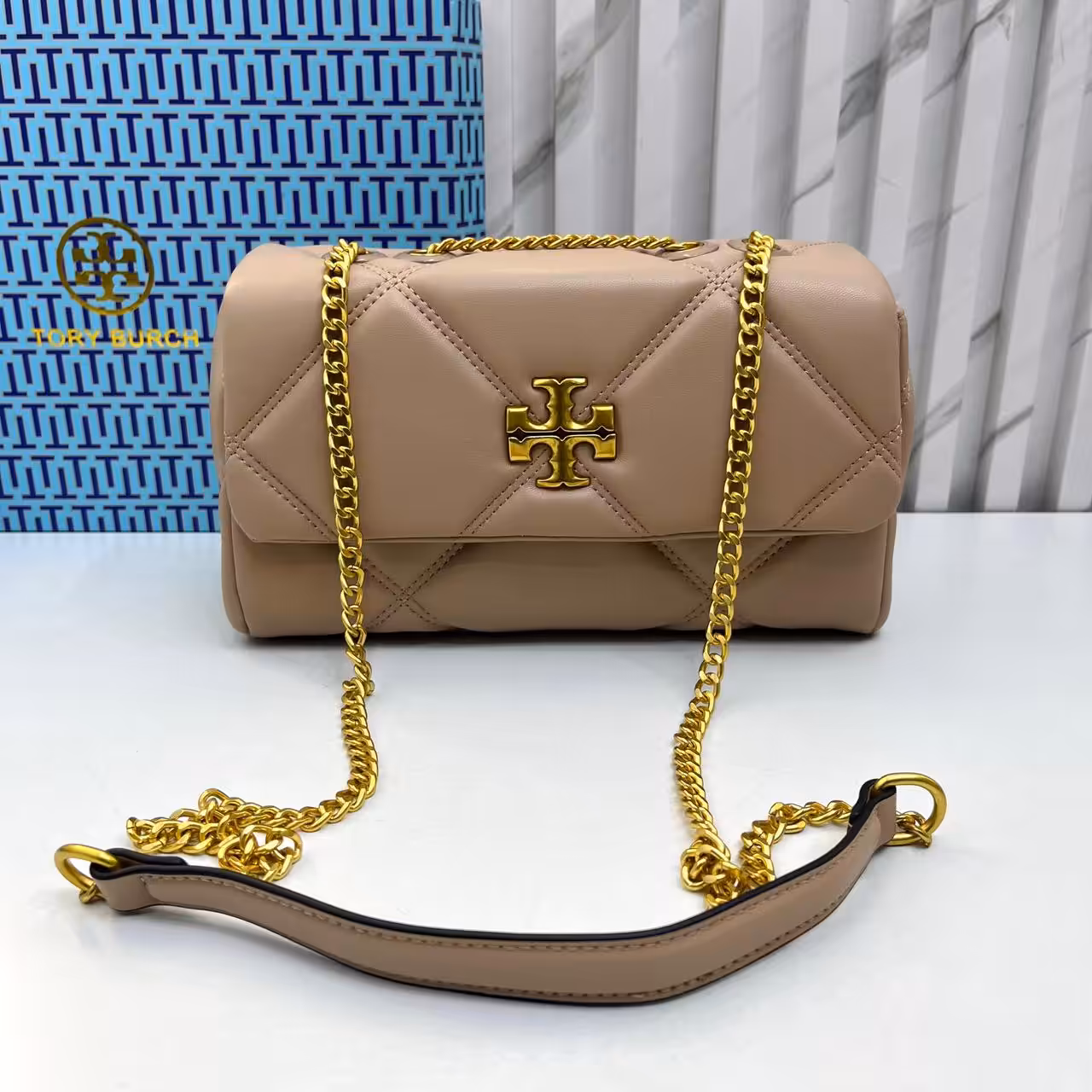 Tory Burch Diamond Kira Khaki Color Sling Bag (With Box)