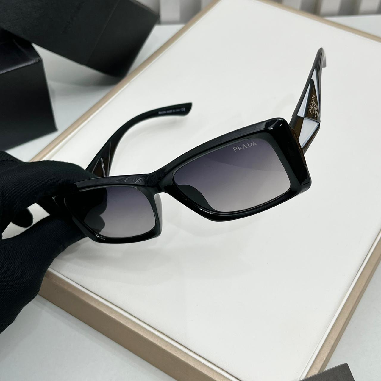 Prada White and Black Square Unisex Sunglass