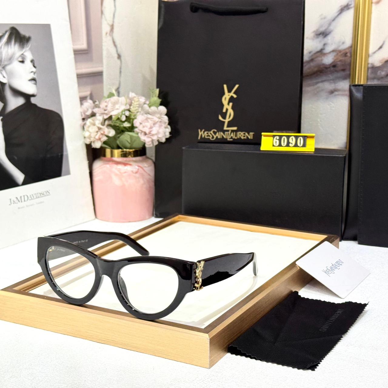 YSL Saint Laurent Black Cat-Eye Optical Eyeglasses