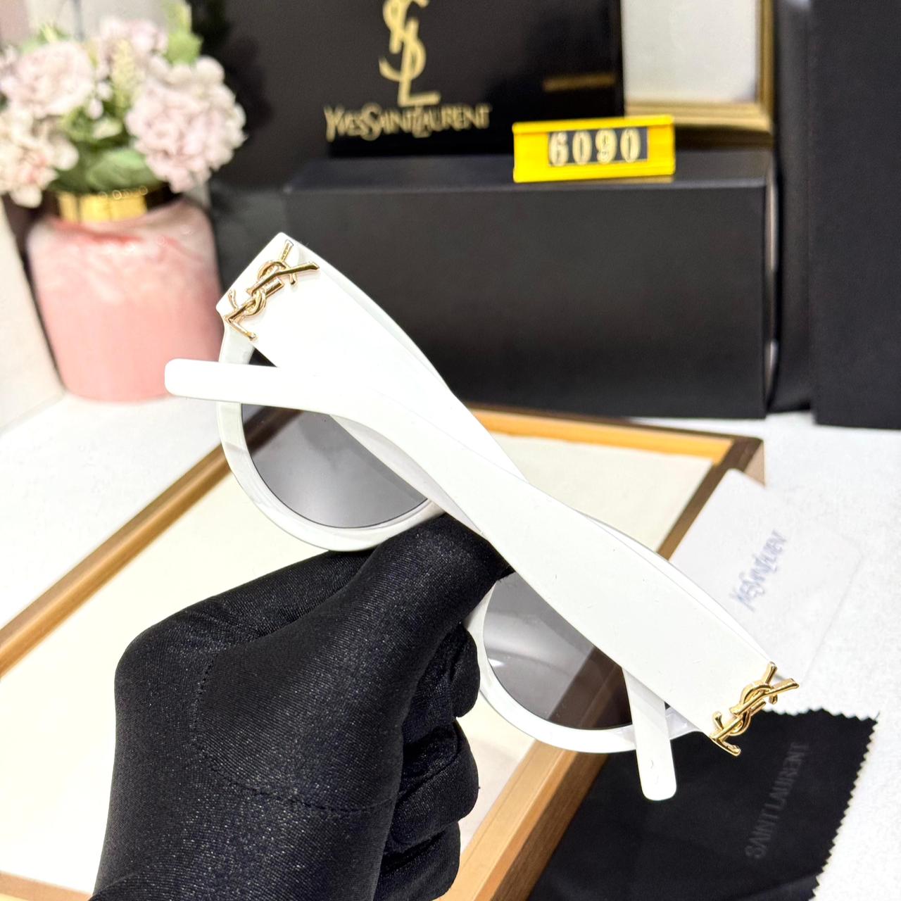 YSL Saint Laurent White Cat-Eye Women Sunglasses