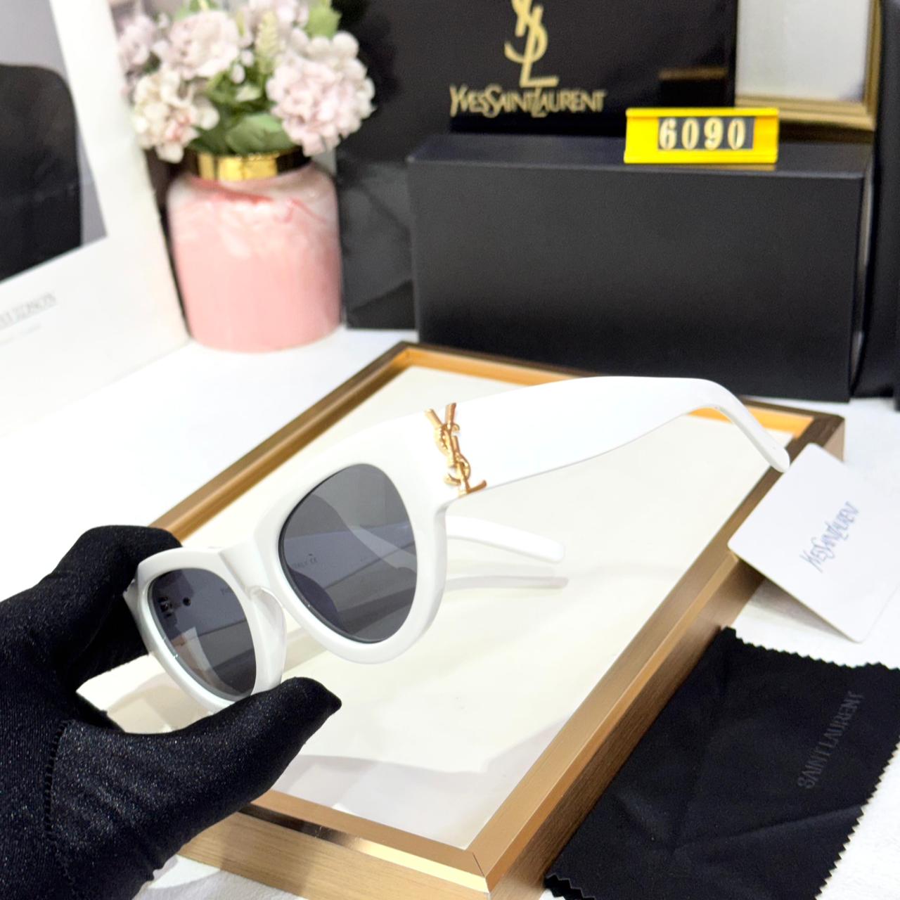 YSL Saint Laurent White Cat-Eye Women Sunglasses