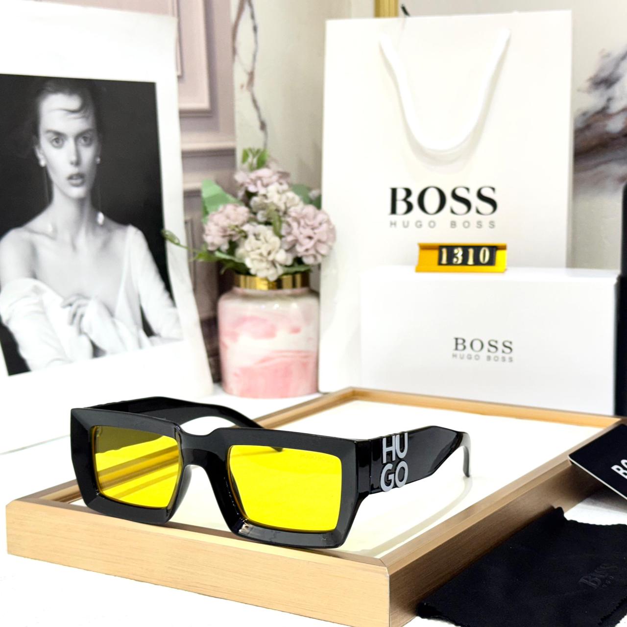 Hugo Boss Wayfarer Yellow Black Glossy Men’s Sunglasses