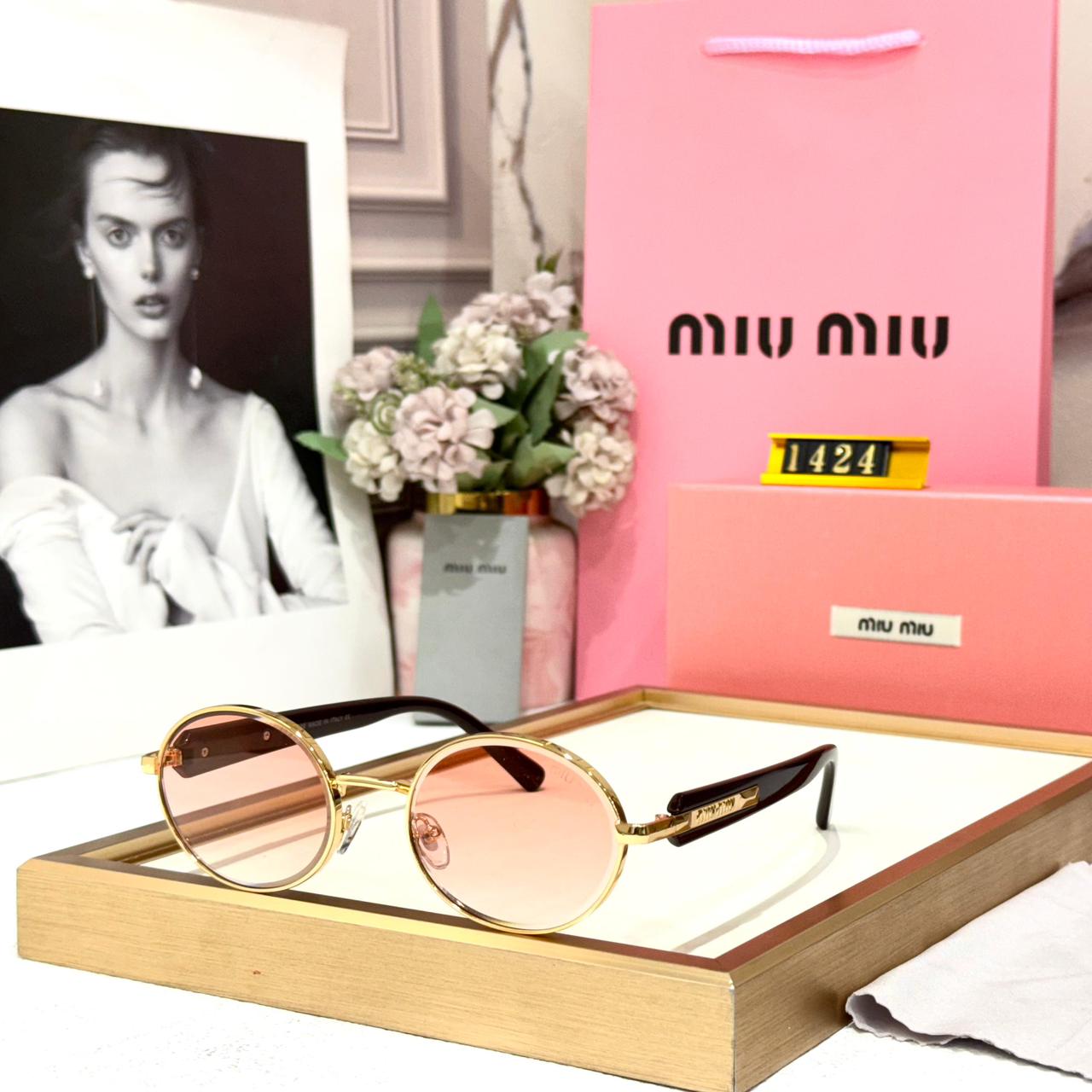 Miu Miu Gold Round Pink Sunglasses for Women