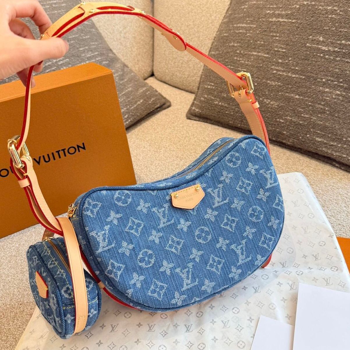 Louis Vuitton Croissant MM Monogram Denim Shoulder Bag