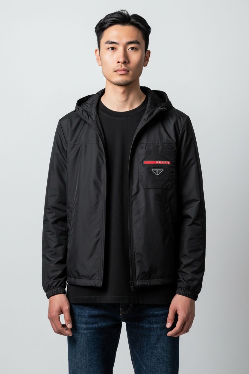 Prada Black Re Nylon Hooded Wind Cheater Jacket