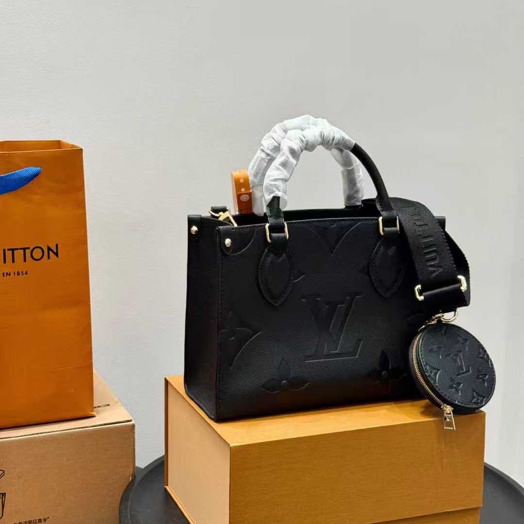 Louis Vuitton On the Go Black Embossed BB Tote (With Box Double Box Packaging)