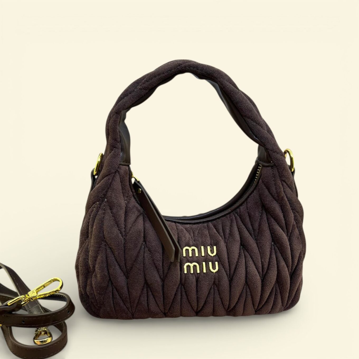 Miu Miu Wander Velvet Coffee Shoulder Bag (With Box)