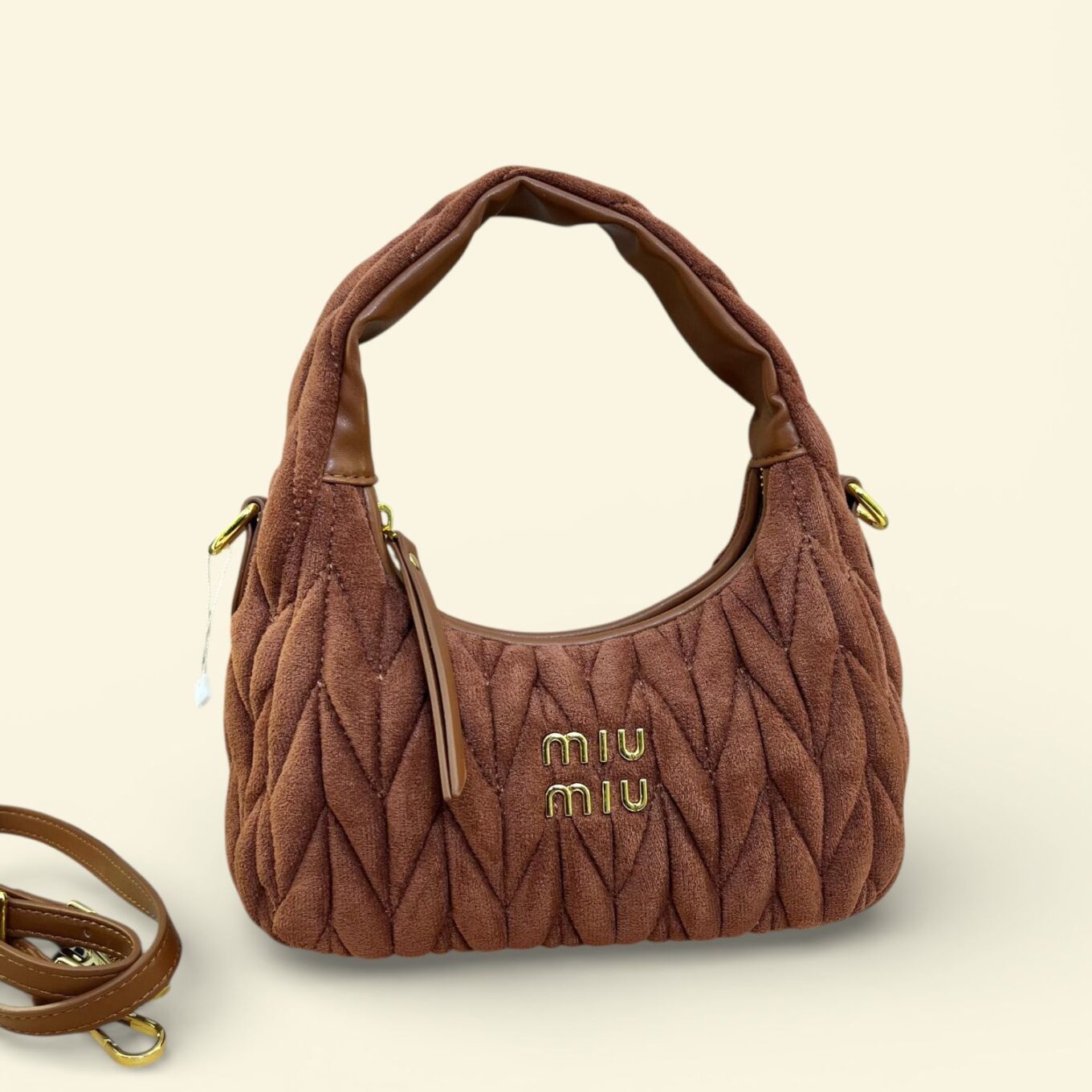 Miu Miu Wander Velvet Brown Shoulder Bag (With Box)