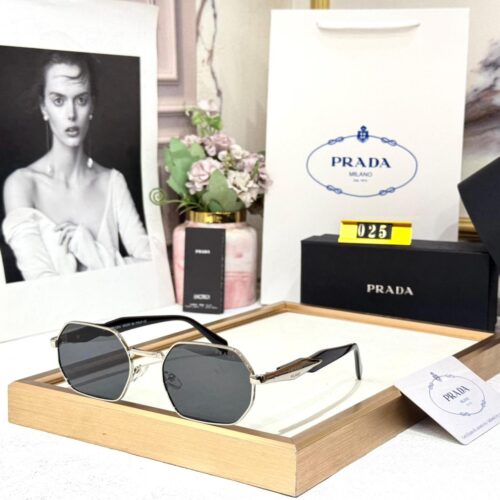Prada Hexagonal Black Silver Unisex Sunglass