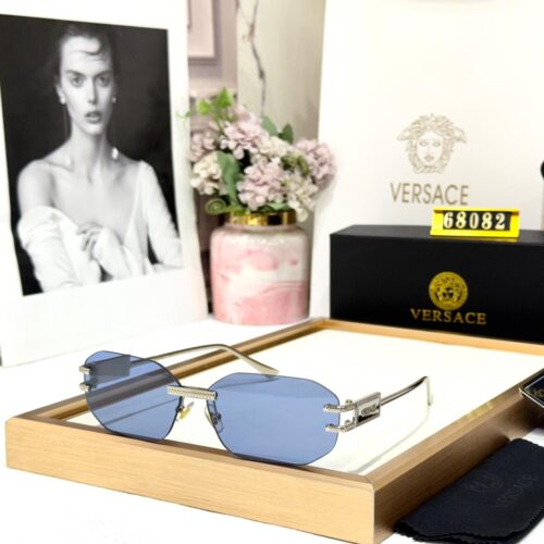 Versace Rectangular Blue Silver Unisex Sunglass