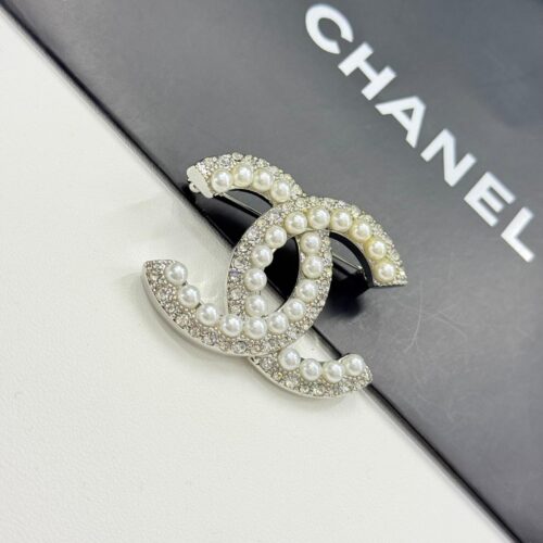Chanel Pearl Silver CC Brooch